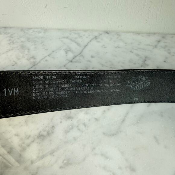 Harley-Davidson Black Leather Belt Silver Buckle Made in USA - Picture 3 of 9